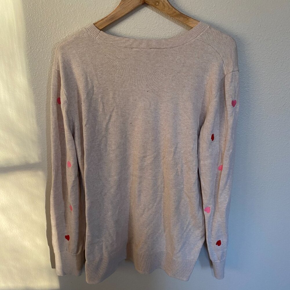 Women's with Sewed on Hearts Time and Tru Beige Knit Top XXXL Valentine's Day - Picture 5 of 5